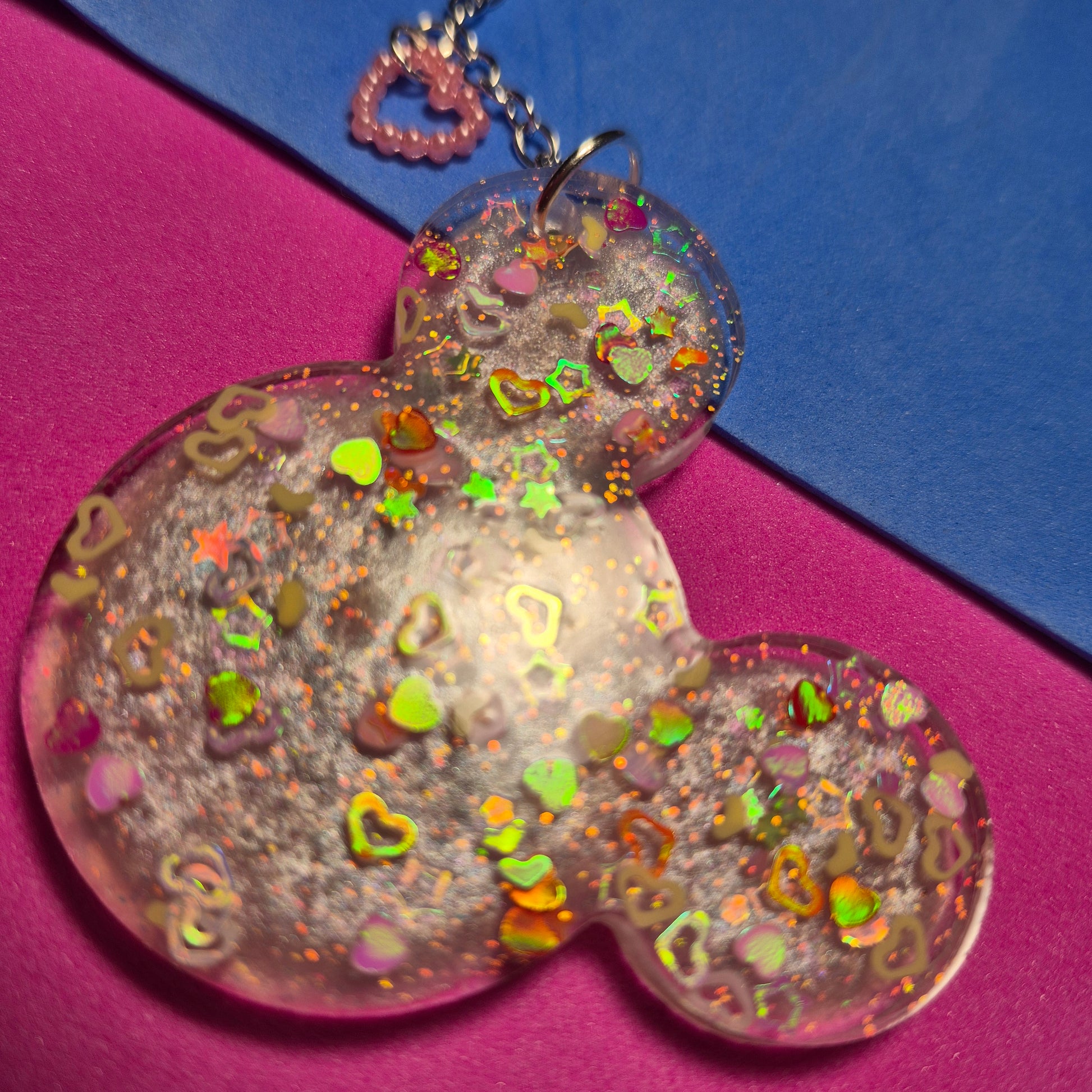M. Mouse keychains. Message in front and hearts from behind.